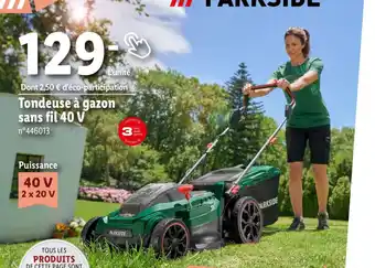 Lidl Tondeuse à gazon sans fil 40 V offre