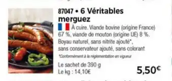 Thiriet 6 Vèritables Merguez offre