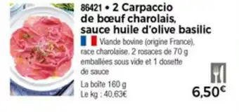 Thiriet 2 Carpaccio De Boeuf Charolais Sauce Huile D'Olive Basilic offre