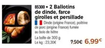 Thiriet 2 Ballotins De Dinde, Farce Girolles Et Persillade offre