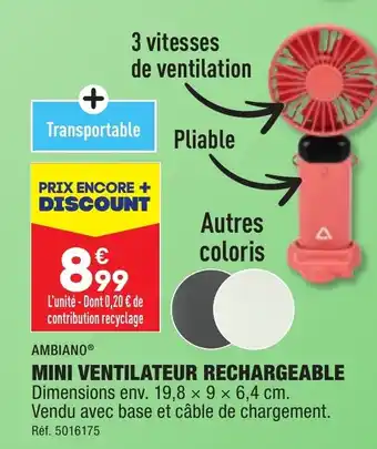 ALDI MINI VENTILATEUR RECHARGEABLE offre
