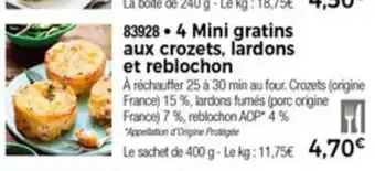 4 Mini Gratins Aux Crozets, Lardons Et Reblochon