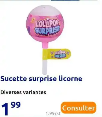 Action Sucette surprise licorne offre