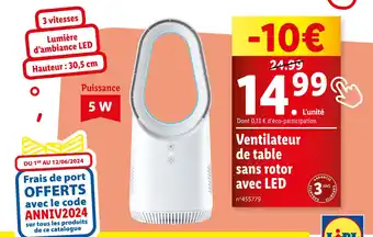 Lidl SILVER CREST Ventilateur de table sans rotor avec LED offre