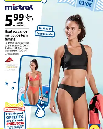 Lidl Mistral Haut ou bas de maillot de bain femme offre