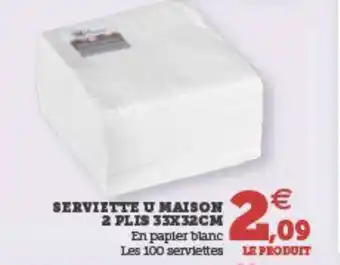 U Express SERVIETTE U MAISON 2 PLIS 33X32CM offre