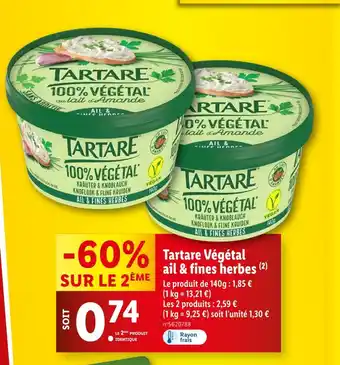 Lidl Tartare Tartare Végétal ail & fines herbes offre