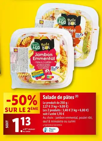 Lidl SELECT & GO Salade de pâtes offre
