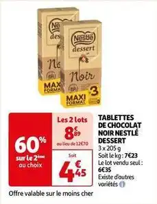 Auchan Nestlé - tablettes de chocolat noir dessert offre