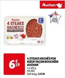 Auchan Auchan - 4 steaks hachés pur bœuf façon bouchère offre