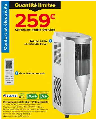 Castorama GREE Climatiseur mobile Shiny 12FC réversible offre