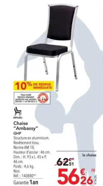 METRO Chaise "Ambassy" GHP offre