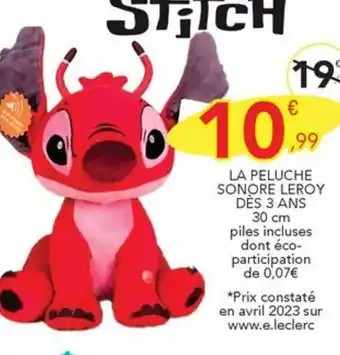 Stokomani LA PELUCHE SONORE LEROY DÈS 3 ANS 30 cm offre