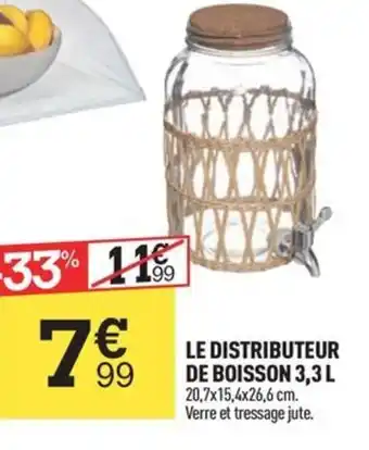 Centrakor LE DISTRIBUTEUR DE BOISSON 3,3 L 20,7x15,4x26,6 cm. Verre et tressage jute. offre