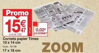 Promocash Cornets papier Times offre