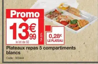 Promocash Plateaux repas 5 compartiments blancs offre