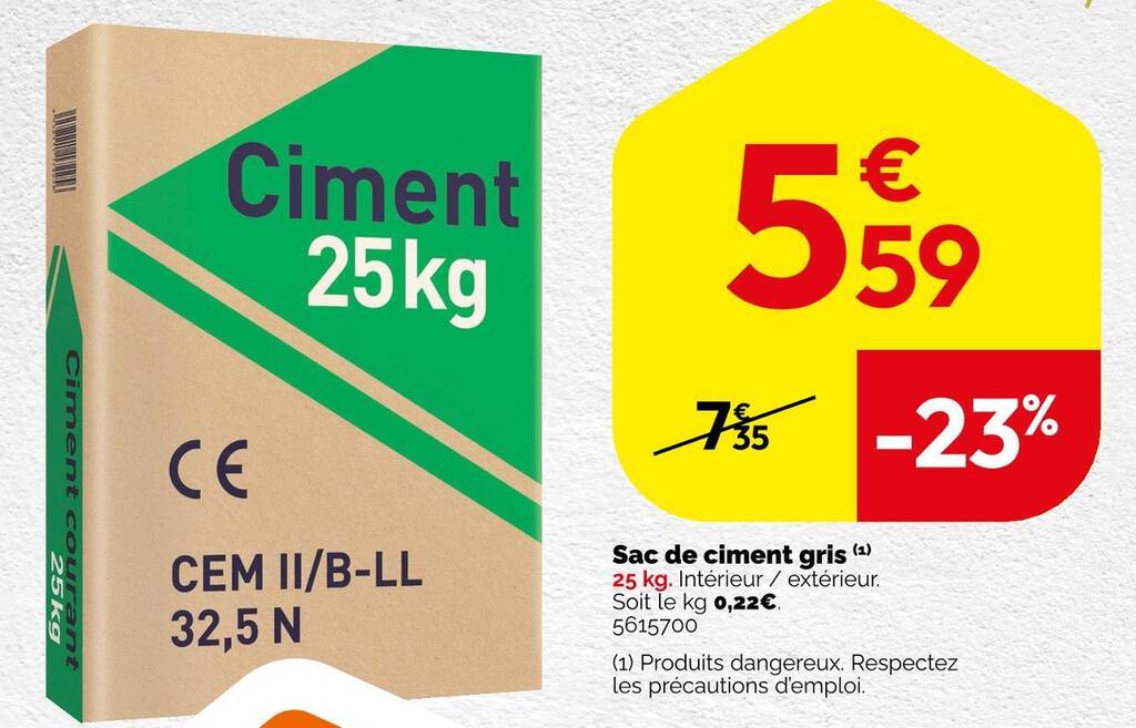 Promo Sac de ciment gris 1 chez Weldom