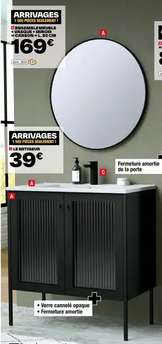 Brico Dépôt ENSEMBLE MEUBLE + VASQUE + MIROIR CARSON L. 80 CM offre