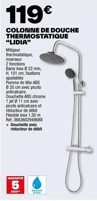 Brico Dépôt COLONNE DE DOUCHE THERMOSTATIQUE “LIDIA” offre