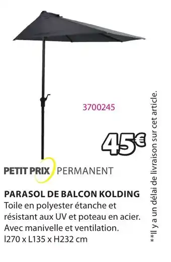 JYSK PARASOL DE BALCON KOLDING offre