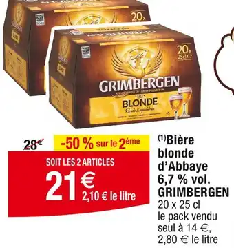 Cora x Carrefour GRIMBERGEN Bière blonde d’Abbaye 6,7 % vol offre