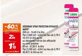 Netto NARTA DÉODORANT SPRAY PROTECTION EFFICACITÉ(b) offre