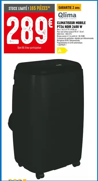 Qlima CLIMATISEUR MOBILE P726 NOIR 2600 W