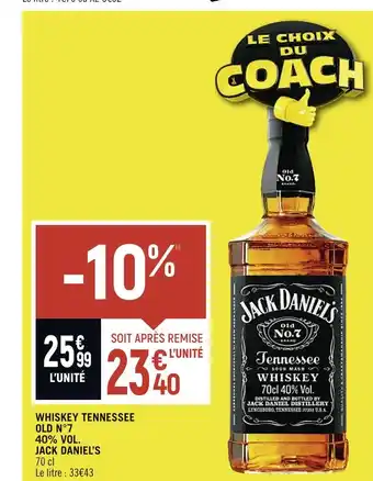 JACK DANIEL’S WHISKEY TENNESSEE OLD N°7 40% VOL