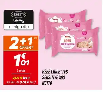 Netto NETTO BÉBÉ LINGETTES SENSITIVE X63 offre