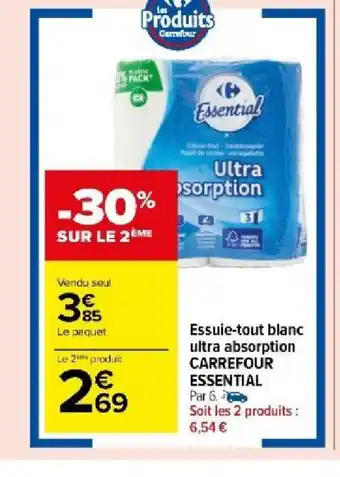 Carrefour Market Essuie-tout blanc ultra absorption CARREFOUR ESSENTIAL offre