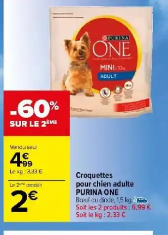 Carrefour Market Croquettes pour chien adulte PURINA ONE offre
