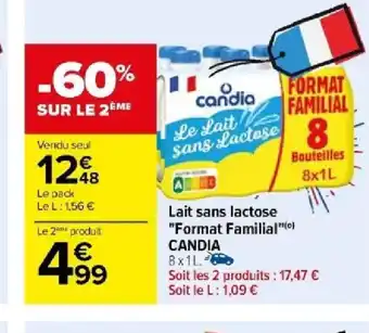Carrefour Lait sans lactose "Format Familial CANDIA offre