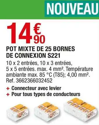 Pot mixte de 25 bornes de connexion s221