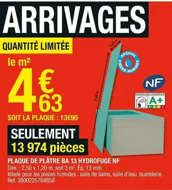 Brico Dépôt Nf plaque de plâtre ba 13 hydrofuge offre