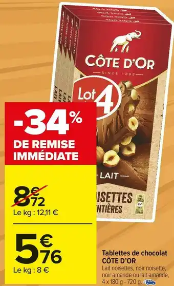 Carrefour Market Côte d’or tablettes de chocolat offre