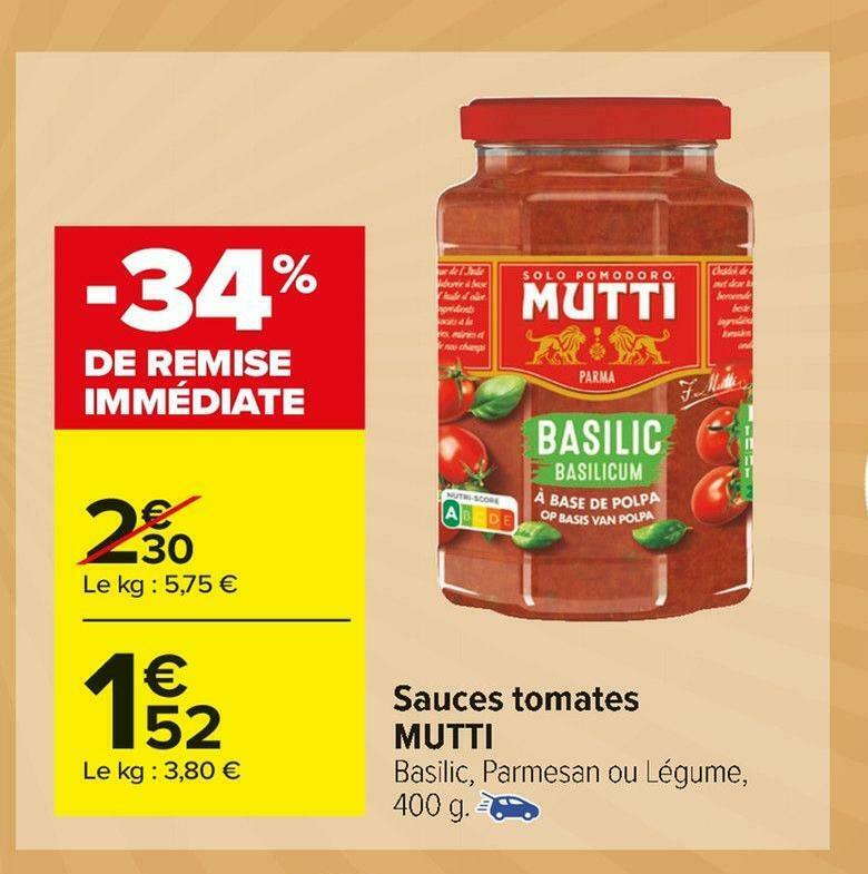 Promo Mutti sauces tomates chez Carrefour Market