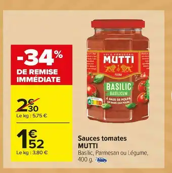 Carrefour Market Mutti sauces tomates offre