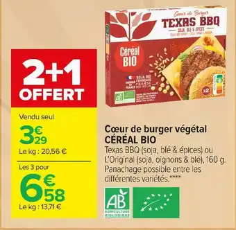 Carrefour Market Céréal bio cœur de burger végétal bio offre