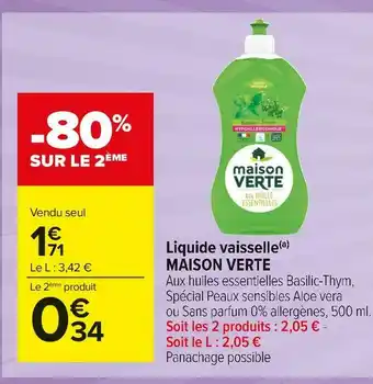 Carrefour Market Maison verte liquide vaisselle offre