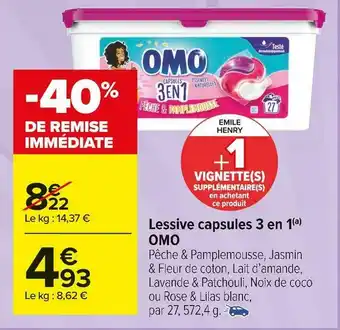 Carrefour Market Omo lessive capsules 3 en 1 offre