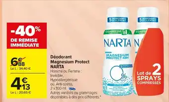 Carrefour Market Narta déodorant magnesium protect offre