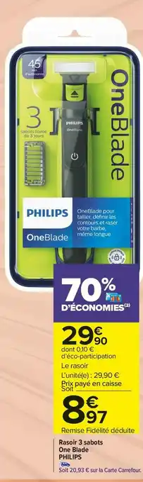 Carrefour Market Philips rasoir 3 sabots one blade offre