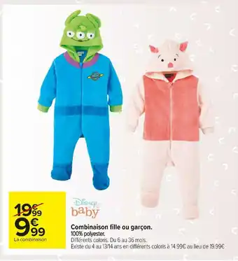 Carrefour Market Disney baby combinaison fille ou garçon offre