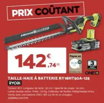 Bricomarché TAILLE-HAIE À BATTERIE RY18HT50A-125 RYOBI offre