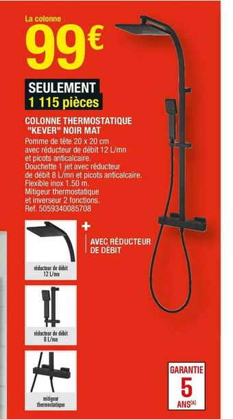 Brico Dépôt Colonne thermostatique "kever" noir mat offre