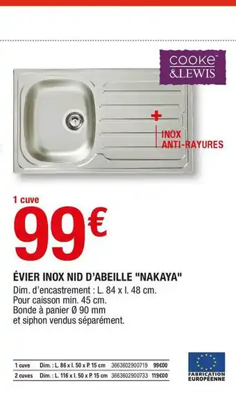 Brico Dépôt Évier inox nid d’abeille "nakaya" offre