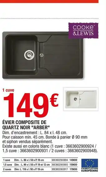 Brico Dépôt Cooke & lewis évier composite de quartz noir "arber" offre