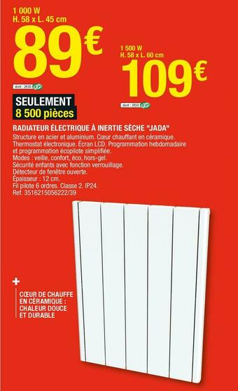 Brico Dépôt Jada radiateur électrique à inertie sèche offre