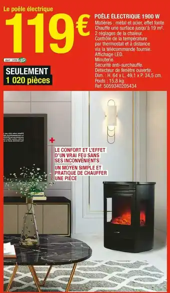 Brico Dépôt Poêle électrique 1900 w offre