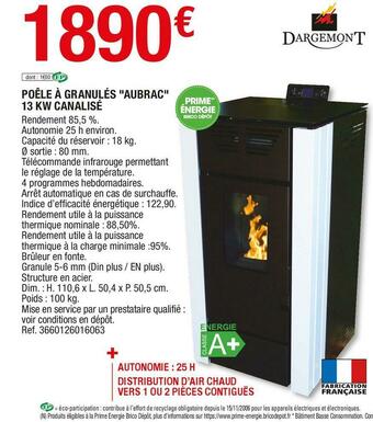 Brico Dépôt Aubrac poêle à granulés 13 kw canalisé offre